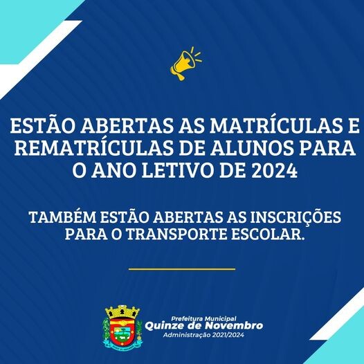 Matrículas e Rematrículas Escolas Municipais e inscrições para Transporte Escolar